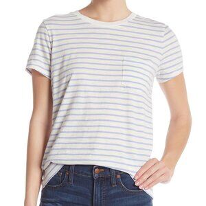 Madewell Pocket Tee Shirt Blue White Stripe Short Sleeve Size XS